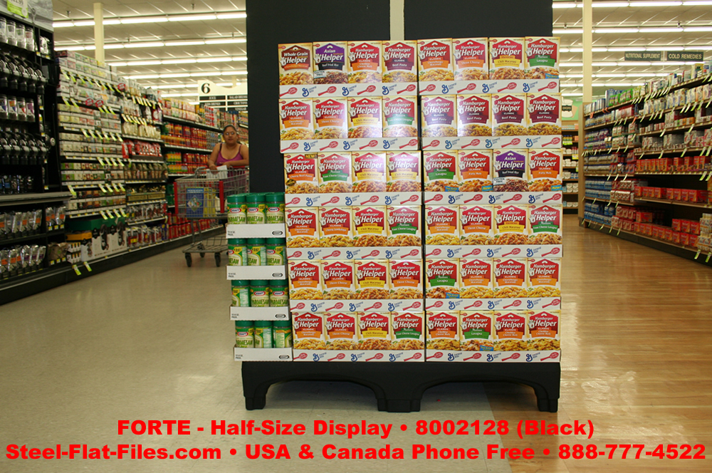 Forte half size display- the perfect tool to build a stack of boxes in your supermarket or big box store.
