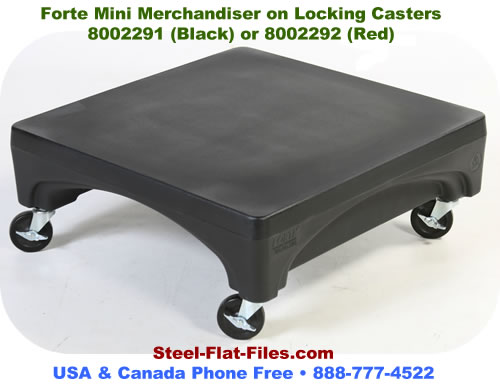 Forte Mini Merchandiser travels where it's needed- it's on rolling casters.