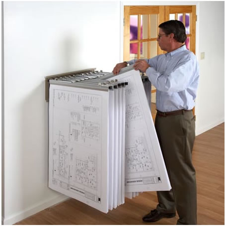 Pivot wall racks make the most of available room space, and conveniently permit archival and retrieval resources at hand.