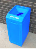 Blue recycling bin.