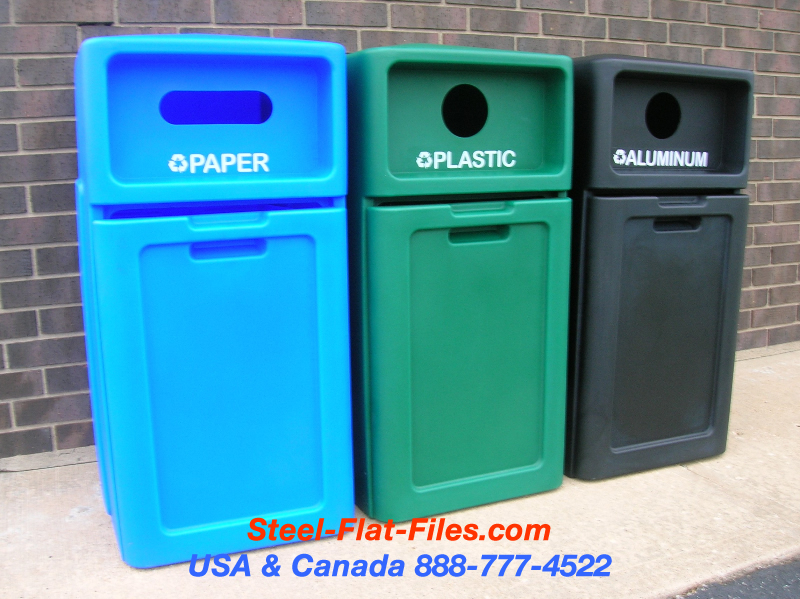 Heavy duty commercial recycling wastebaskets.