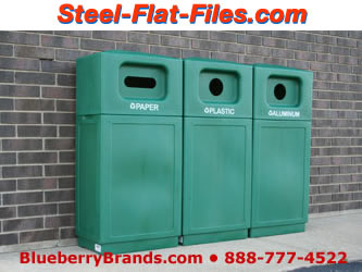 Hooded top recycle bins and containers from Blueberry Brands.