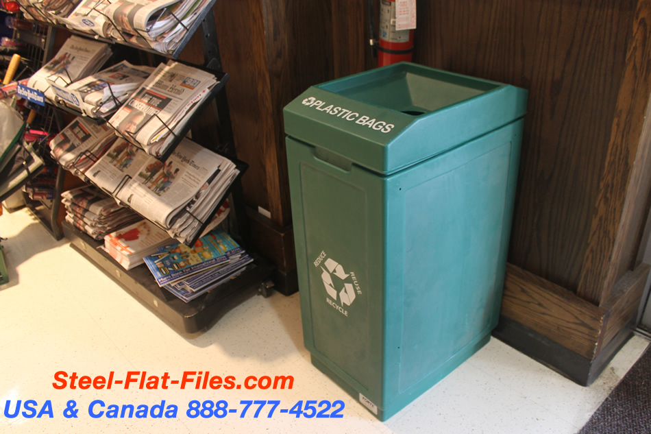 Recycling bin for plastic bags.